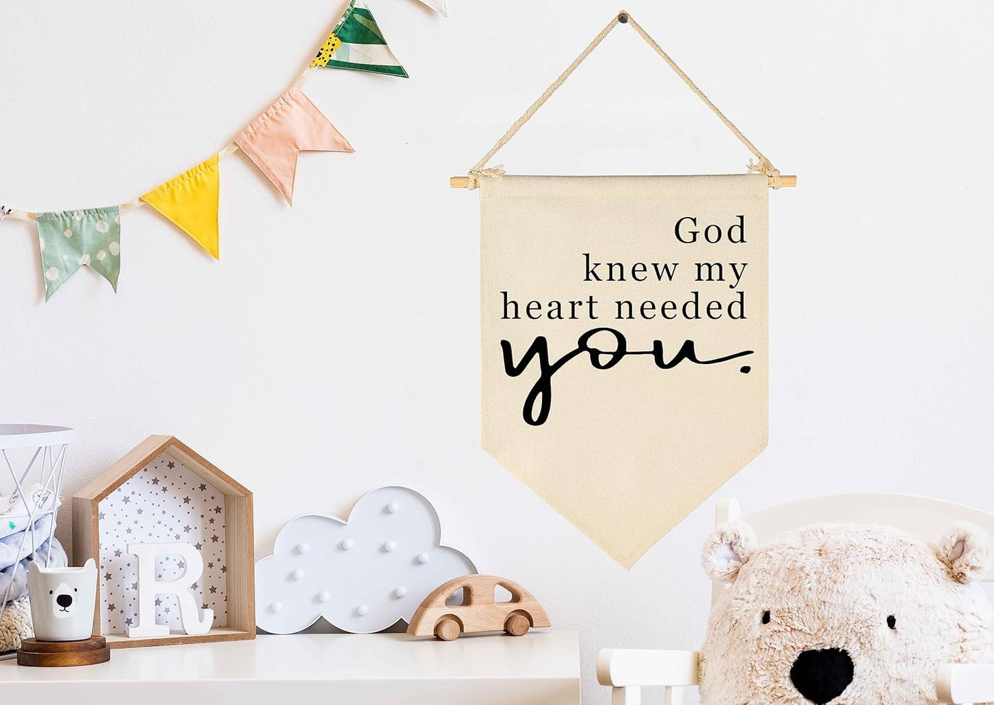 GEANHIL Natural Beige Heart Banner - 15.6'' x 11'', Wall Mount, Cotton Canvas, Christian Bible Verses, Baby Newborn Kids Gift, Nursery Bedroom Playroom Decor, New Year Birthday Christmas