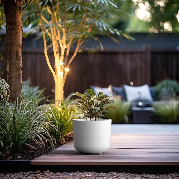 Kante Round Concrete Planter, 13.2 Inch Dia Classic Style Large Plant Pot with Drainage Hole for Indoor & Outdoor Plants, Ideal for Home, Patio, Garden, White