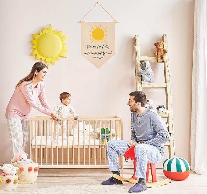 You Are Fearfully and Wonderfully Made-Bible Verse Scripture Decor-Flag Decor Gifts for Baby Boys Girls Newborn Kids-Banner Wall Sign Gifts for Nursery Baby Room Playroom Bedroom Front Door