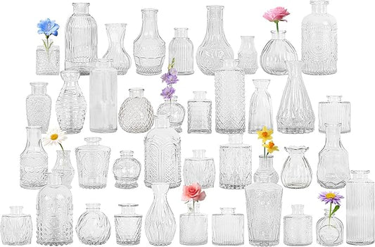 40Pcs Glass Bud Vase Set,Small Flower Vase for Tables Centerpieces Decor, Mini Vintage Clear Vase for Home,Wedding,Party Decorations（40 Pcs，Clear）
