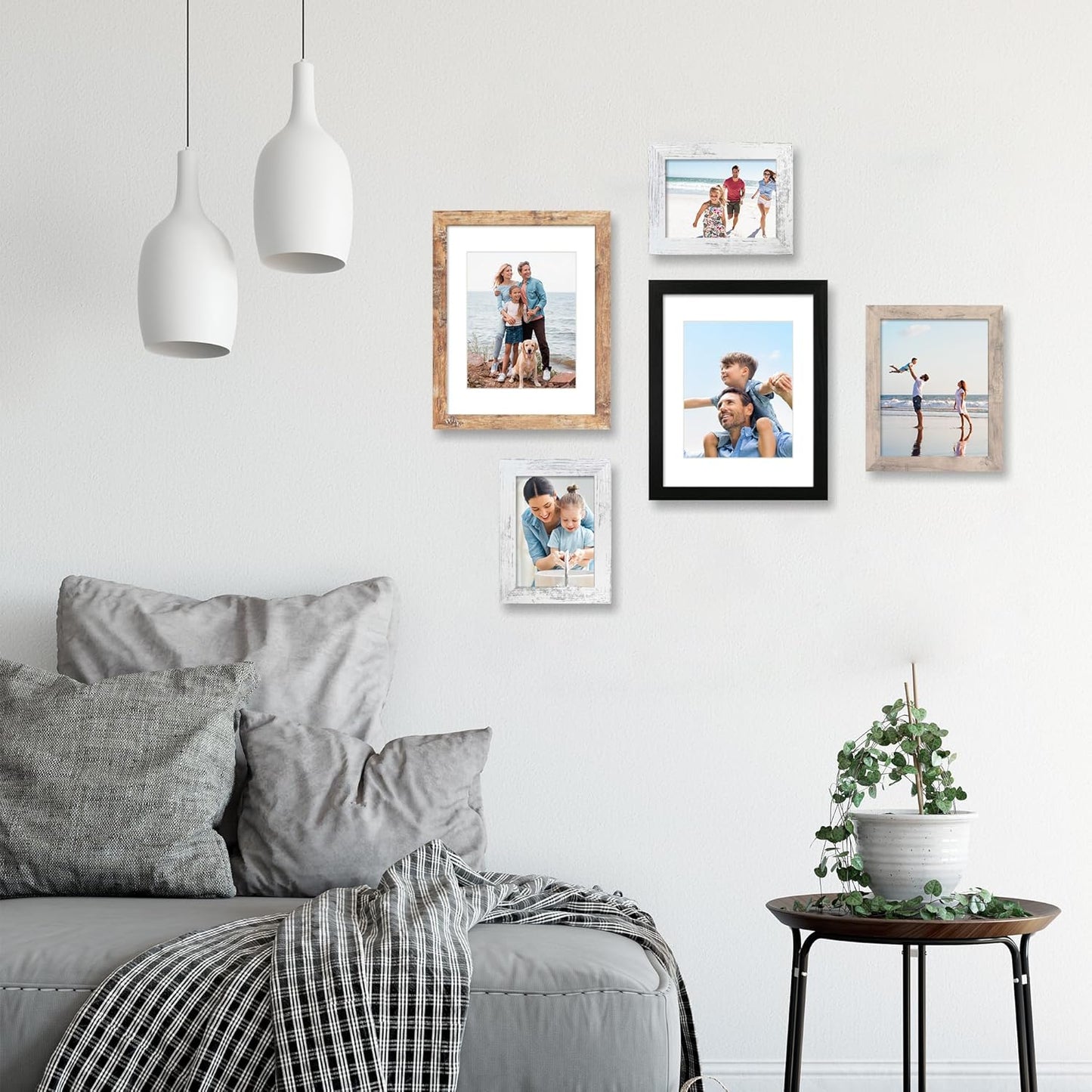 iRahmen 5x7 Picture Frame Set of 4 with High Definition Real Glass, Mixed Color Wood Photo Frames for Desktop Display and Wall Mounting