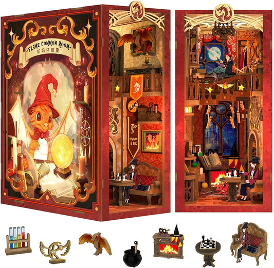 Cutefun Book Nook Kit,3D Wooden Puzzle Bookends,Miniature house kit with dust cover,Bookends Kit with LED Lights,DIY Dollhouse Bookend Tiny House for Adults,Birthday Easter Home Decor for Teens Adults