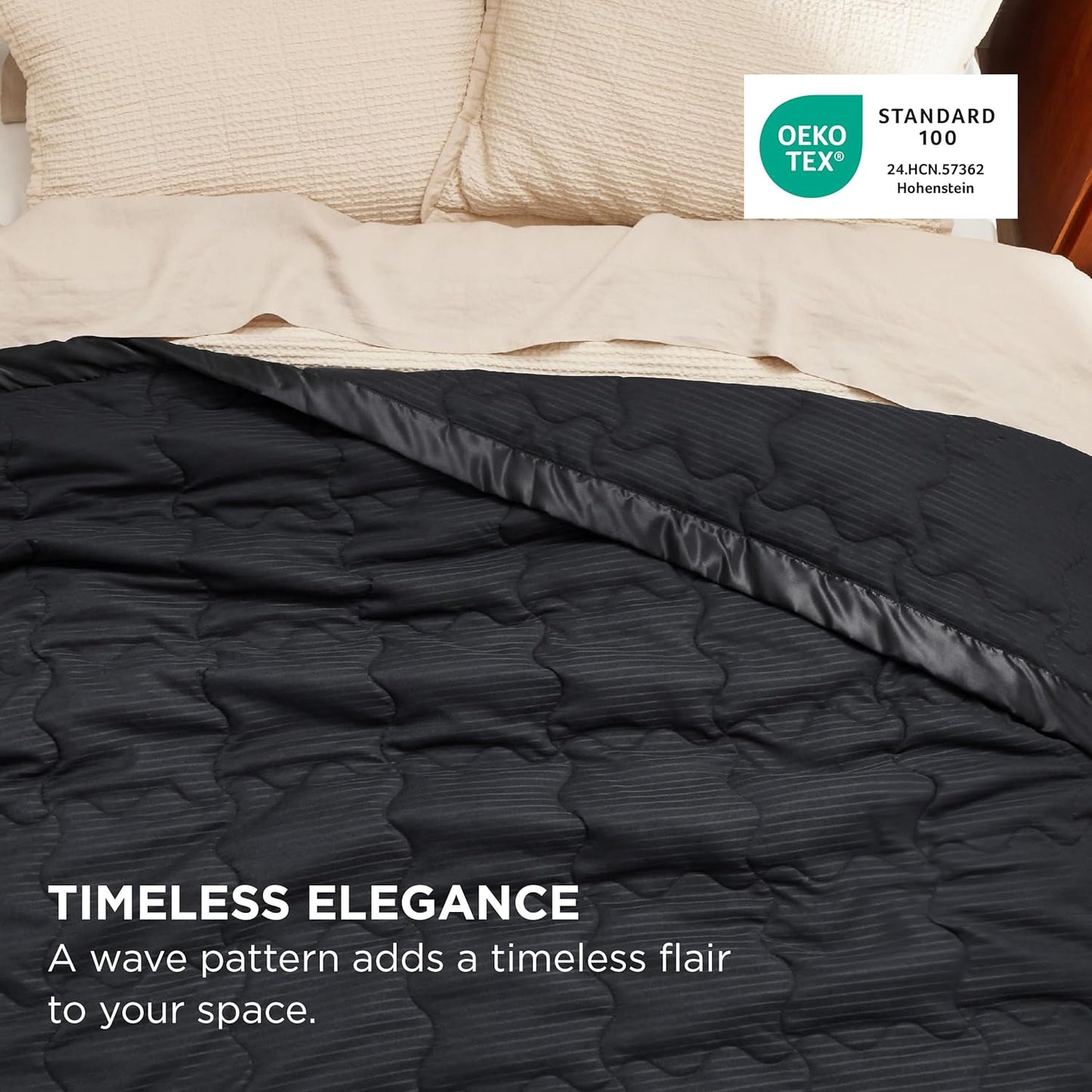 Bedsure Lightweight Blanket for Summer Queen Size - Down Alternative Blanket with Satin Trim for Bed, Light Summer Throw Black, 90x90 Inches