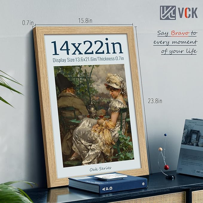 VCK 14x22 Picture Frame Set of 3 - Oak, Natural Solid Wood Poster Frame, Textured Exclusive Wall Gallery Frame