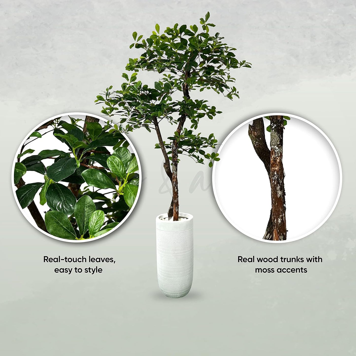 Cypress & Alabaster Handmade 5ft 3-Tier Black Olive Leaf Artificial Tree with Ethically Sourced Real Wood Trunks, Hypoallergenic, 5-Foot, Green