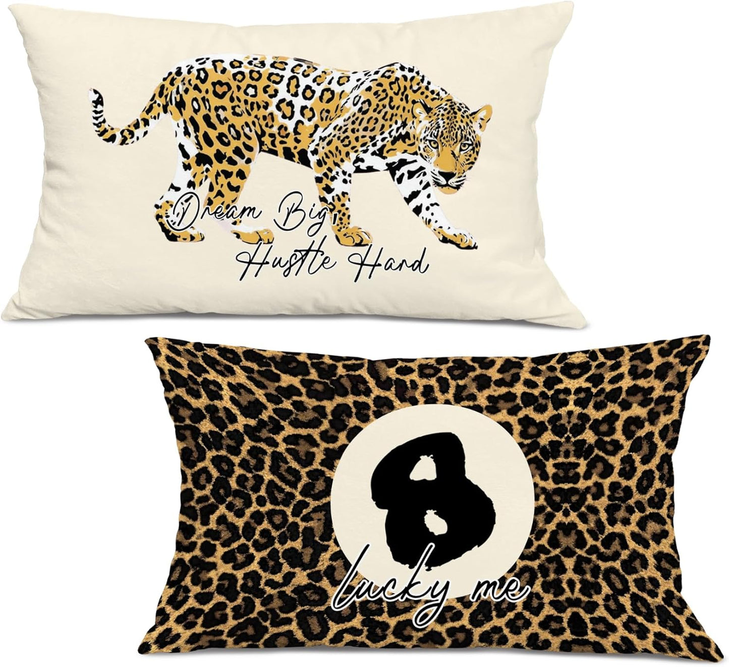 Coquette Pink Bow Leopard Print Lips Lucky 8 Ball Throw Pillow Covers 20x12, Cheetah Print Room Decor, Funky Y2K Leopard Decorative Pillow Covers for Girls Room Dorm Apartment Home，Set of 2