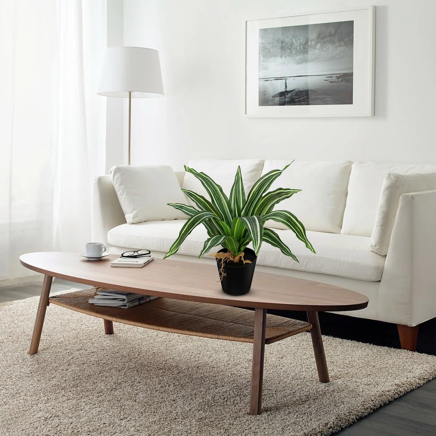 DILATATA Artificial Dracaena Plant in Black Pot 13.8 Inch Faux Potted Dracaena Silk Plant Fake Yucca Tree Tropical Plant for Home Office Living Room Indoor Outdoor Decor