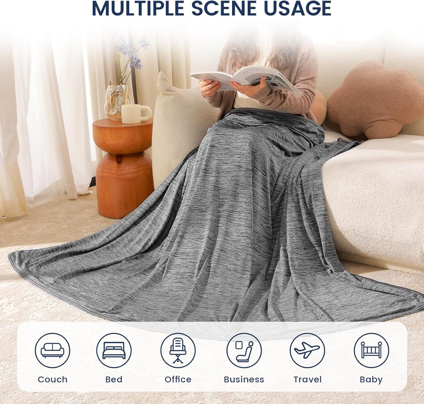 Cooling Blanket for Hot Sleepers, Summer Cool Throw for Hot Flashes or Night Sweats, Q-Max>0.4 Cool Fiber for Double Bed Couch Sofa, Lightweight Cold Blankets, Queen Size, 79x86 inch, Black