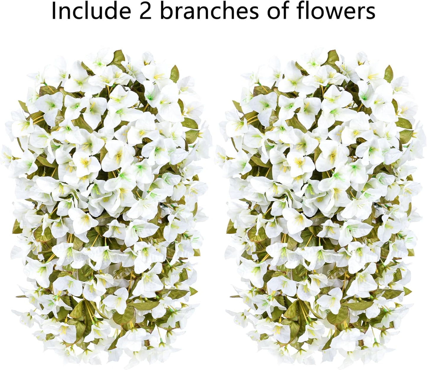 HyeFlora Bougainvillea Artificial Hanging Flowers Plants for Outdoors Winter Decoration, 2pcs Faux Bougainvillea Vines White Fake Flowers Realistic UV Resistant Silk Flowers for Outside Planter Yard