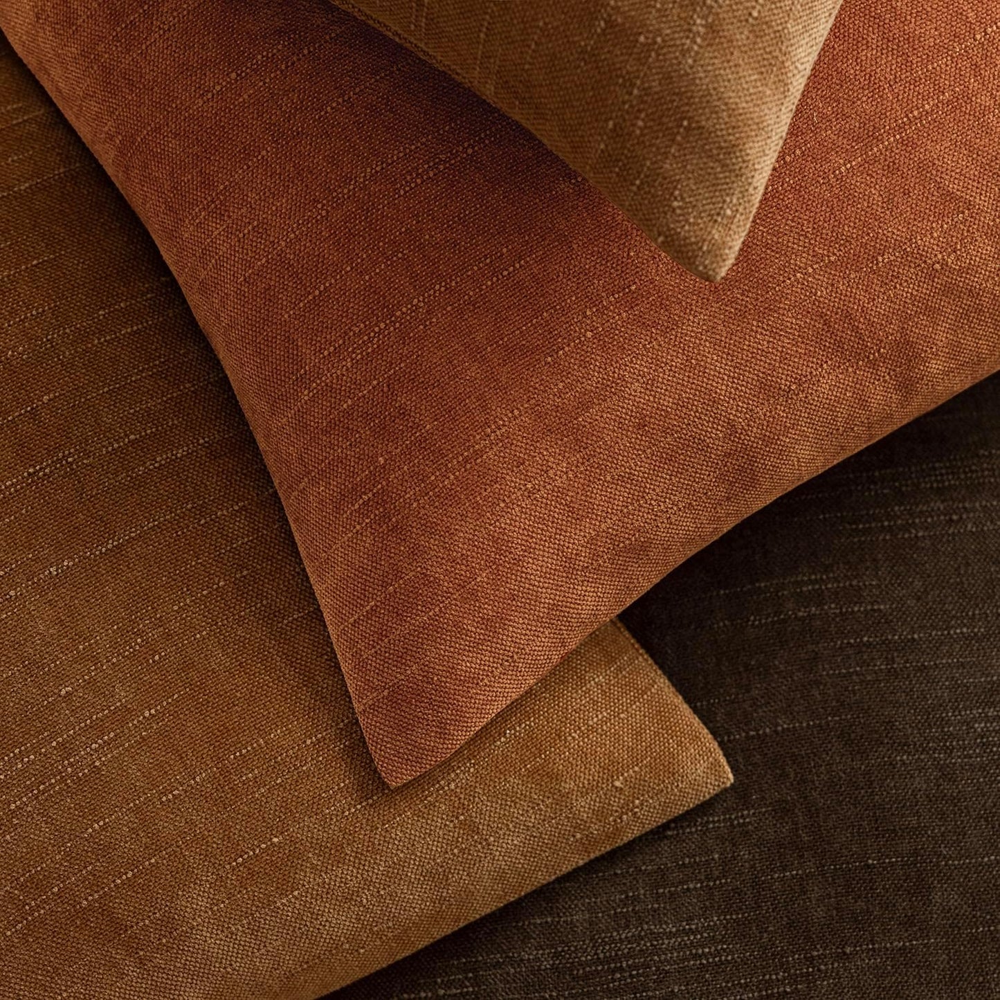 Foindtower Pack of 2 Soft Textured Chenille Throw Decorative Pillow Covers Square Accent Solid Cushion Cover Cozy Neutral Farmhouse Pillow Case for Couch Sofa Bedroom Living Room 22x22 Inch,Orange