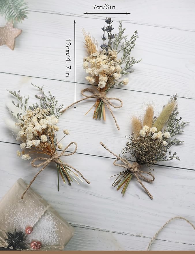 xin's convey Mini Flower Bouquet Set (12pcs), Cake Bouquet, Dried Flower Decoration, Shooting Prop, Envelope Decoration Dried Flower(Primary Colour)
