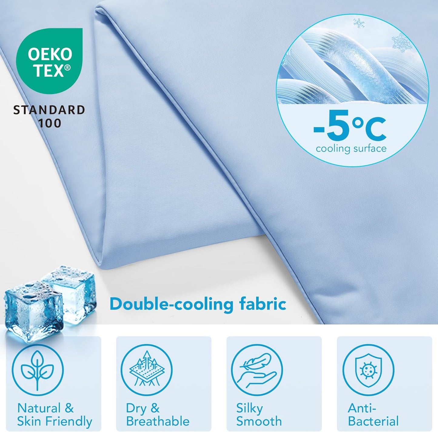 Deconovo Cooling Comforter – Double-Sided Cold Touch for Hot Sleepers & Night Sweats, Lightweight & Breathable, Oeko-TEX Certified, Machine Washable (Cold, Hang-Dry) – Blue, 79x86 Inch