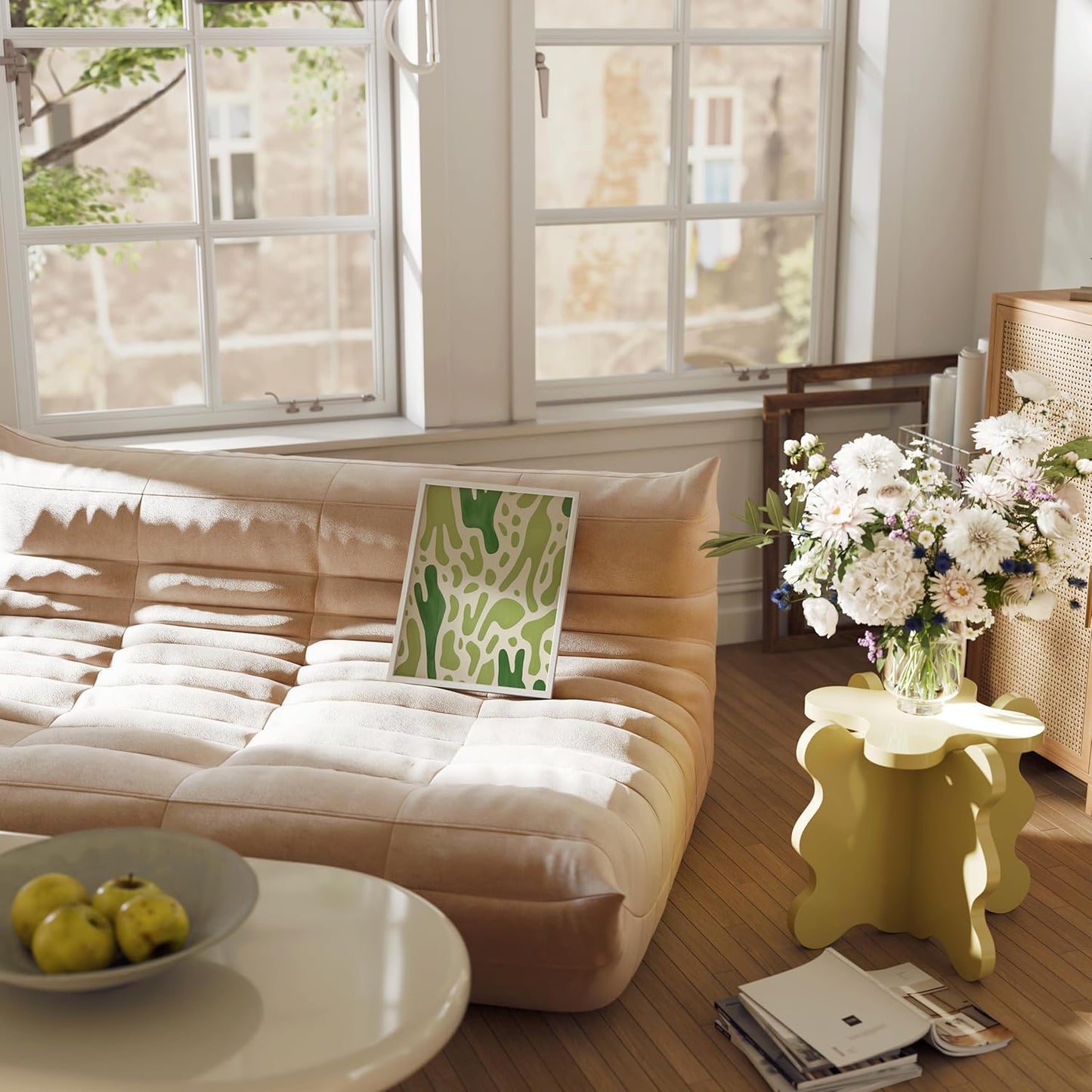 HAUS AND HUES Modern Abstract Wall Art - Blue and Green Living Room Art, Modern Artwork for Walls, Minimalist Picture for Living Room(Green Pattern, White Frame, 11x14)