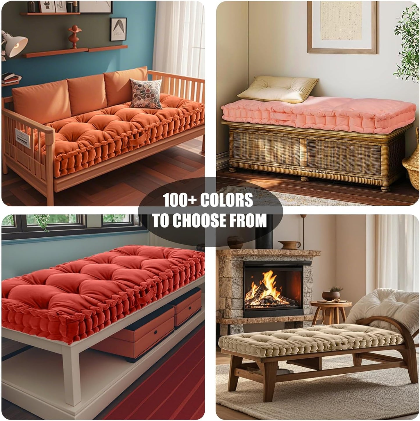 Custom Bench Cushion, Velvet Tufted Bench Cushions for Indoor, Tufted Button Design, 70D High Resilience Foam Soft and Comfortable, 90+ Colors