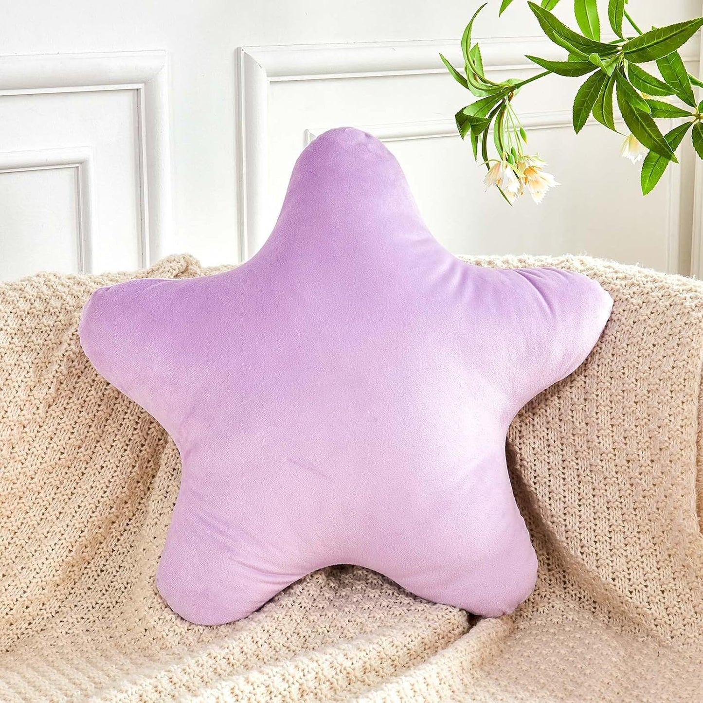 Lavender Star Throw Pillow, Cute Star Pillow Room Decor, Soft 14.9" Star Shaped Decorative Throw Pillow for Bedroom, Star Plush Floor Cushions Pillows