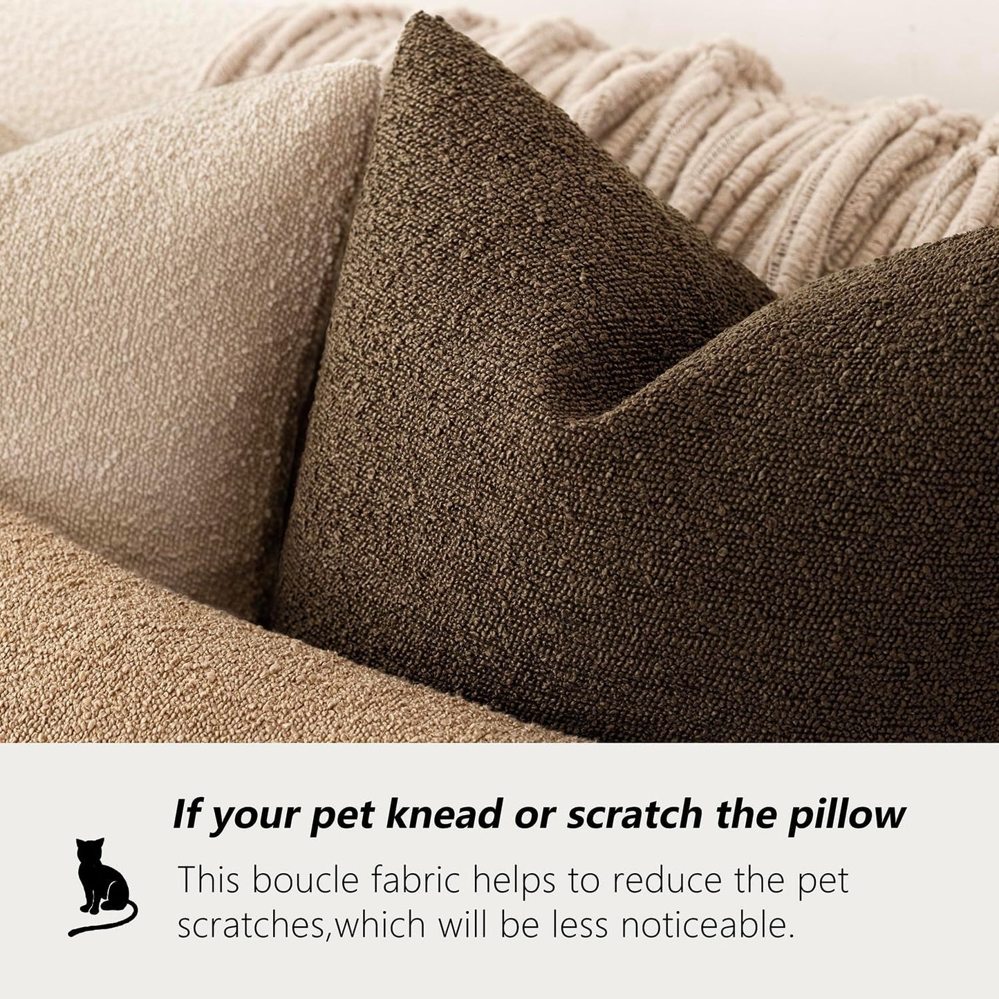 Foindtower Decorative Textured Boucle Throw Pillow Covers Accent Solid Lumbar Pillow Cases Neutral Soft Couch Cushion Case for Chair Sofa Bedroom Living Room Home Decor 12x20 Inch,1PC,Chocolate