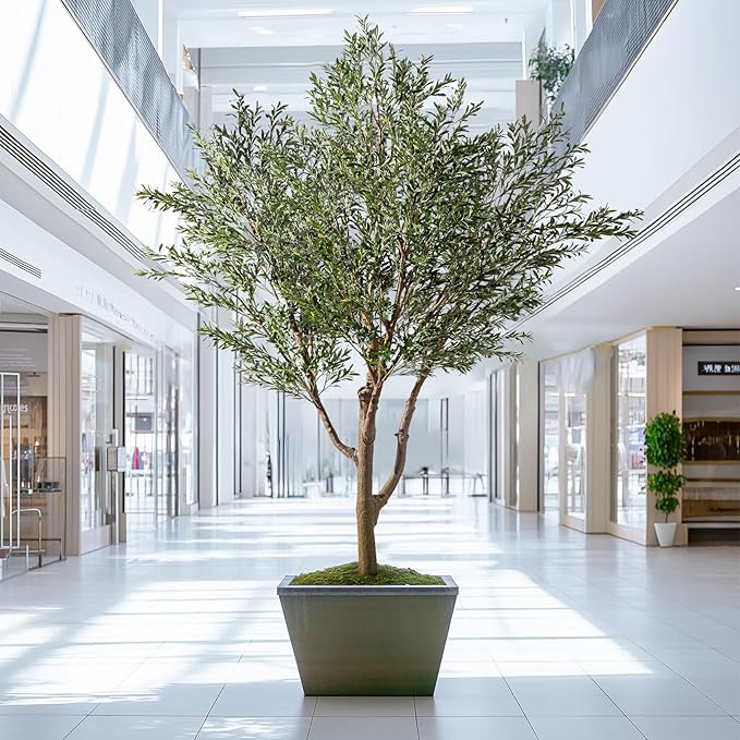 11.5FT Artificial Olive Tree Tall Faux Silk Plant Tall Faux Olive Tree with Natural Wood Trunk & Lifelike Fruits Fake Potted Tree or Home Office Decor