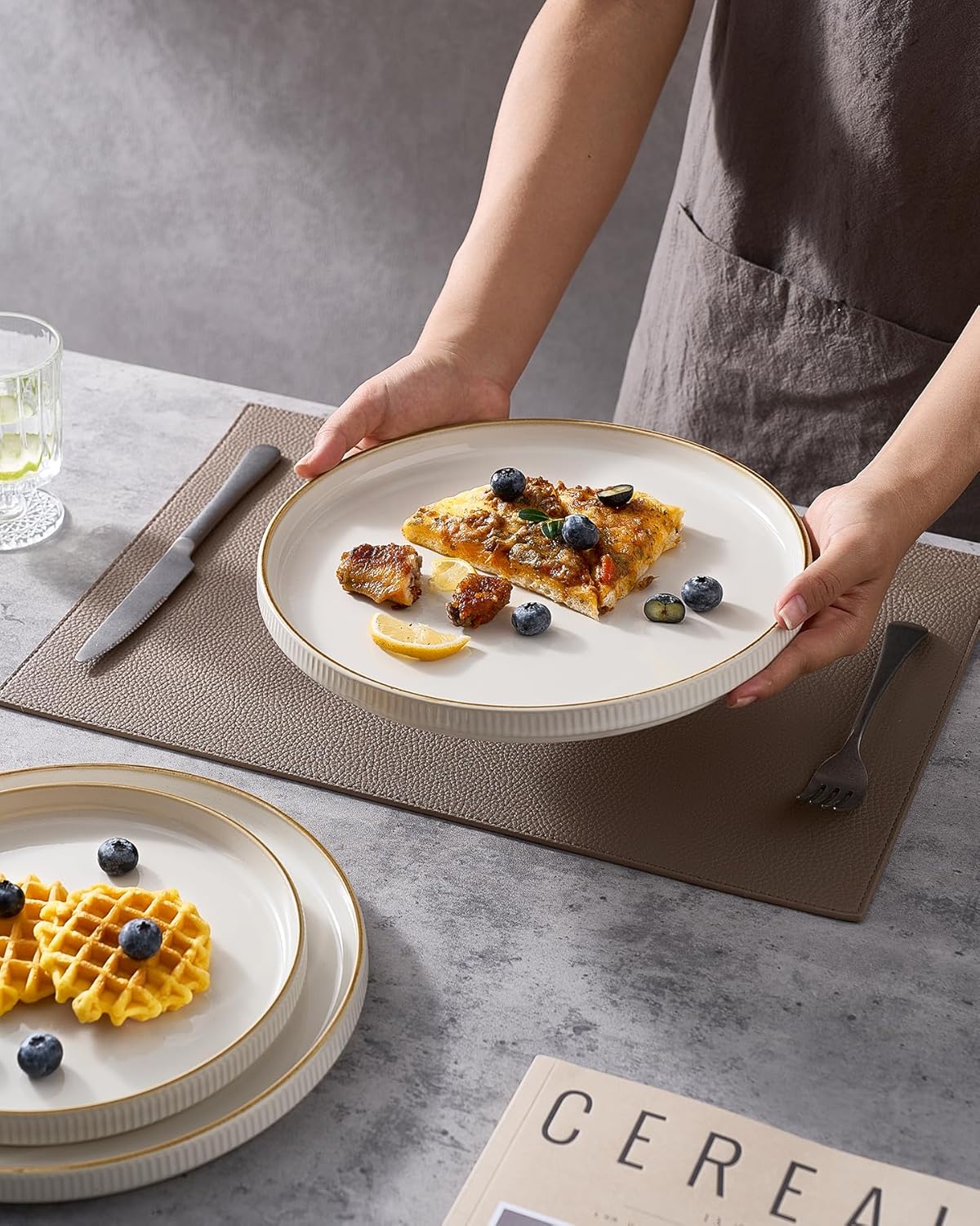 famiware Star Salad Plates for 6, 8 inches Plate Set, Stoneware Dinnerware, Small Dinner Plates for Dessert, Salad, Appetizer,Vanilla White