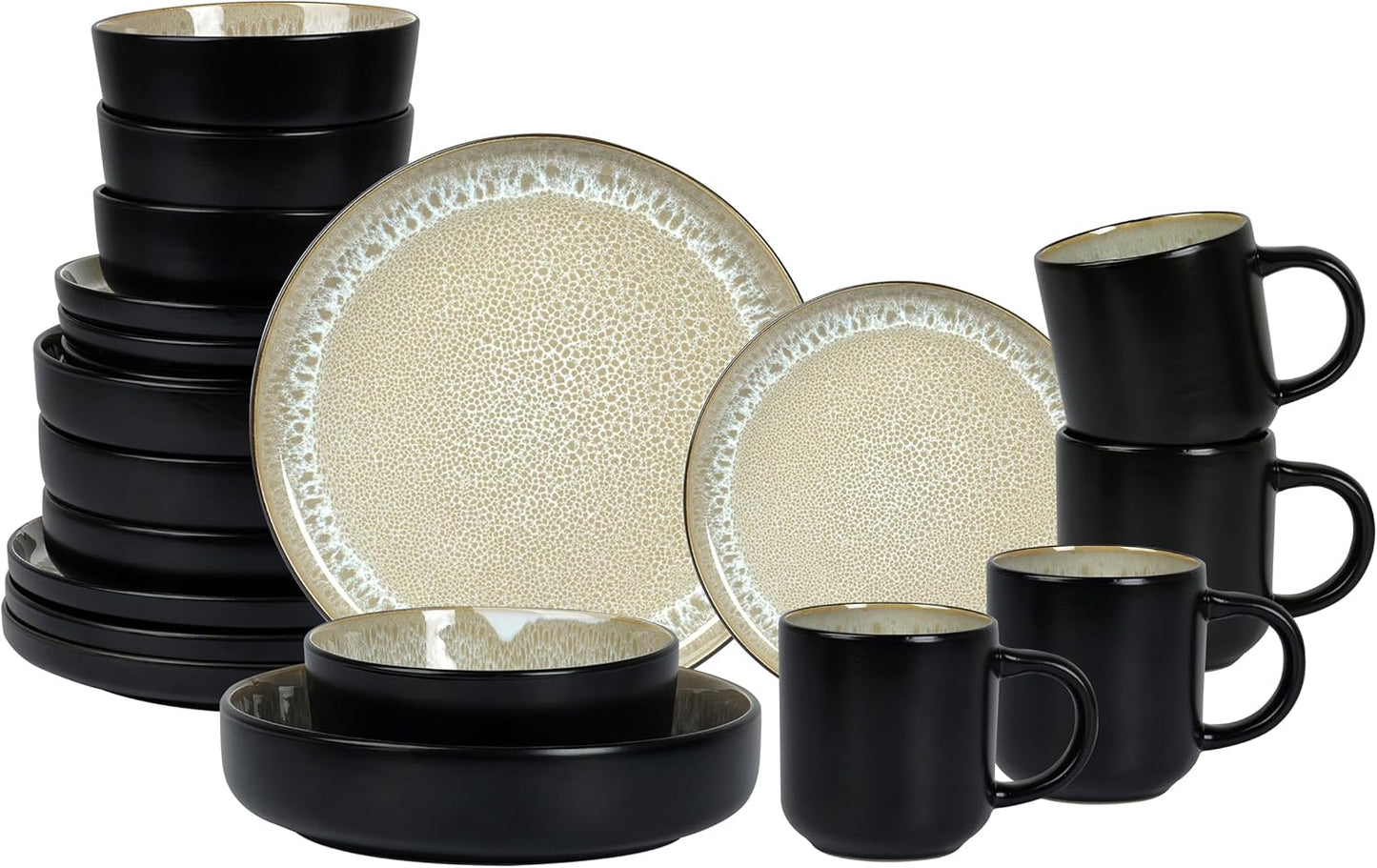 Euro-Nordic Stoneware 20pc Dinnerware Set, Reactive Glaze Bubble Beige