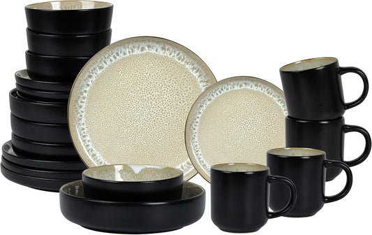 Euro-Nordic Stoneware 20pc Dinnerware Set, Reactive Glaze Bubble Beige