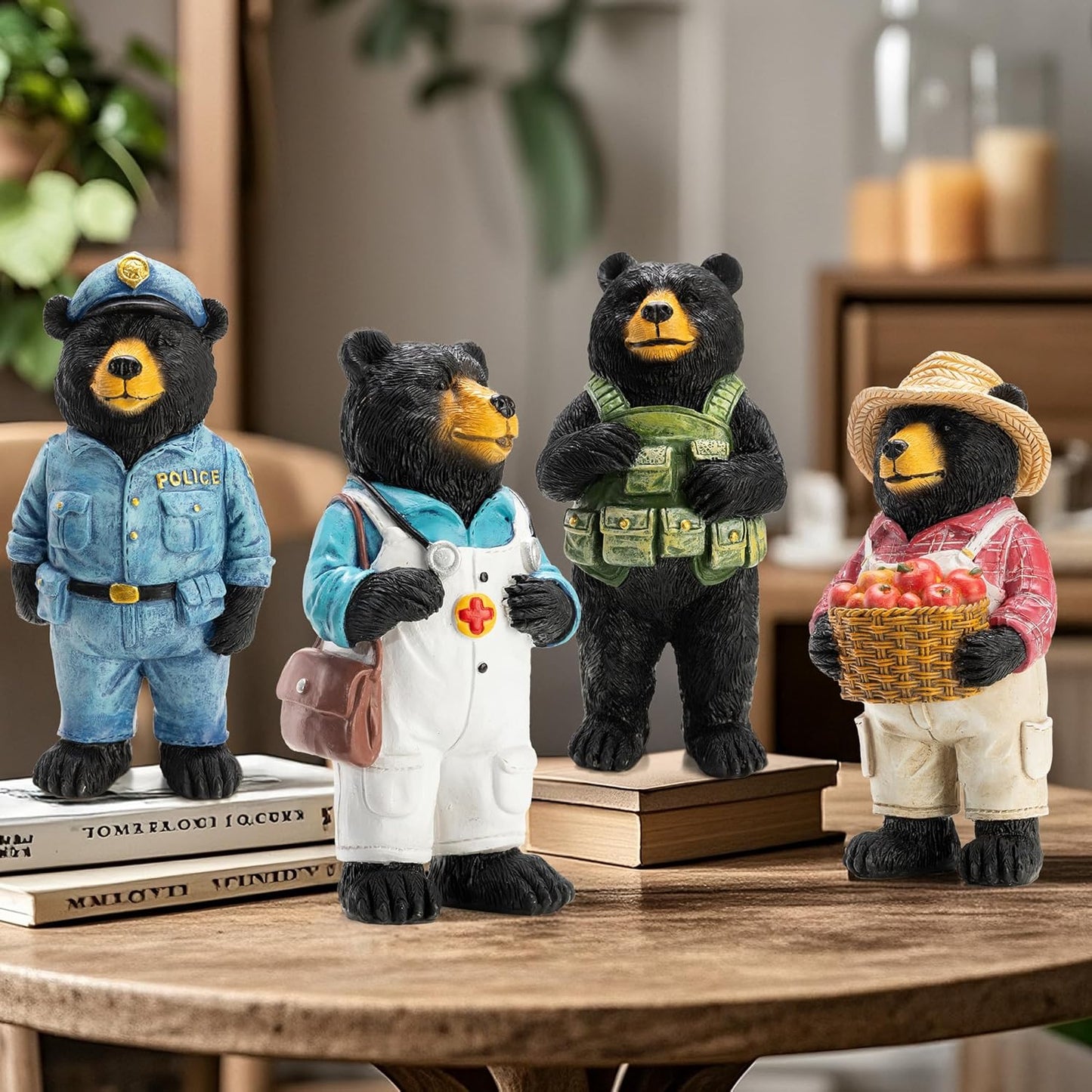 Black Bear Figurine Home Decor Bear Statue,for Office, Desk, and Shelf Decoration,Police Themed Birthday Gifts