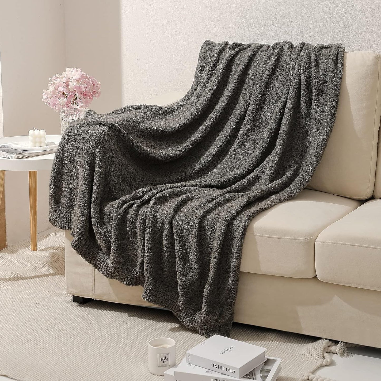 bearberry Super Soft Fluffy Throw Blanket Lightweight Cozy Warm Throw Blankets for Couch Bed Sofa All Season (Dark Grey, 53”x71”)