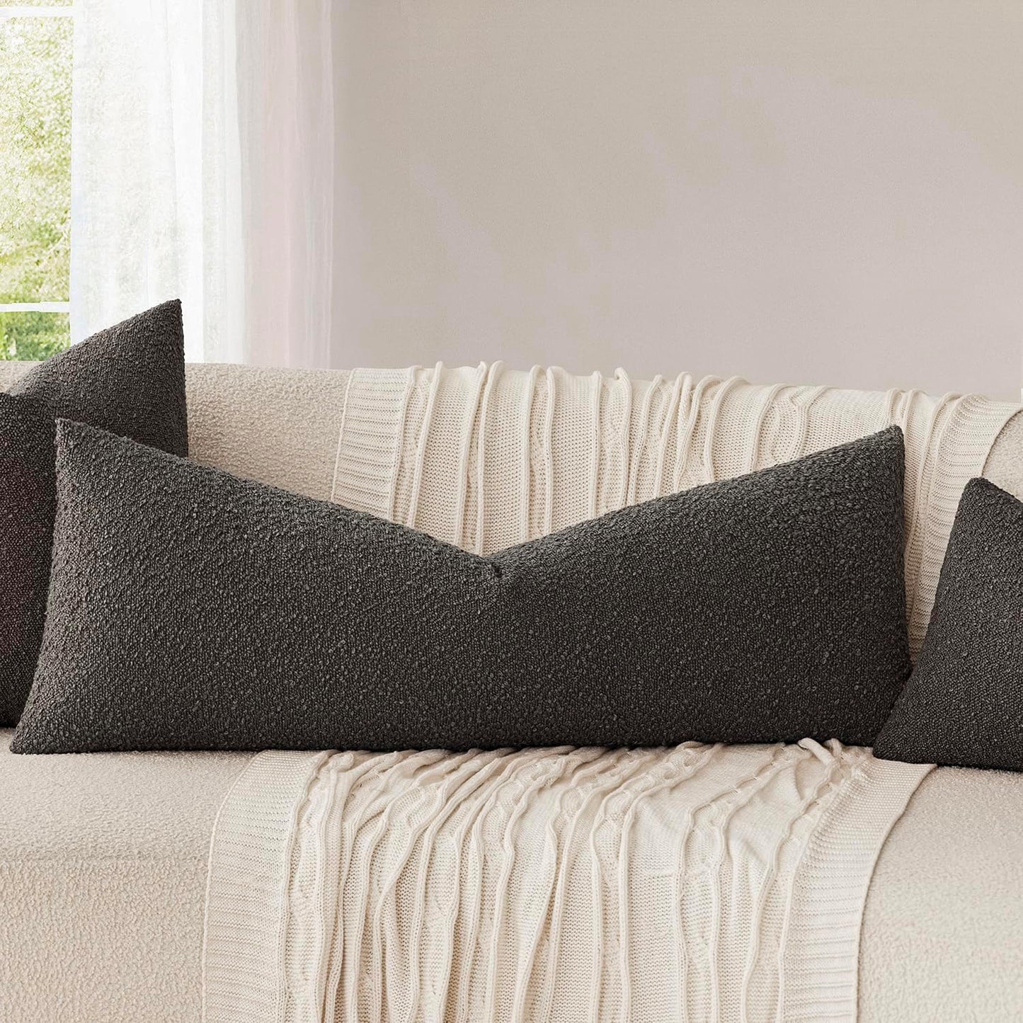 Foindtower Decorative Textured Boucle Throw Pillow Covers Accent Solid Pillow Cases Neutral Long Body Lumbar Couch Cushion Case for Chair Sofa Bedroom Living Room Home Decor 14x36 Inch,1PC,Dark Brown