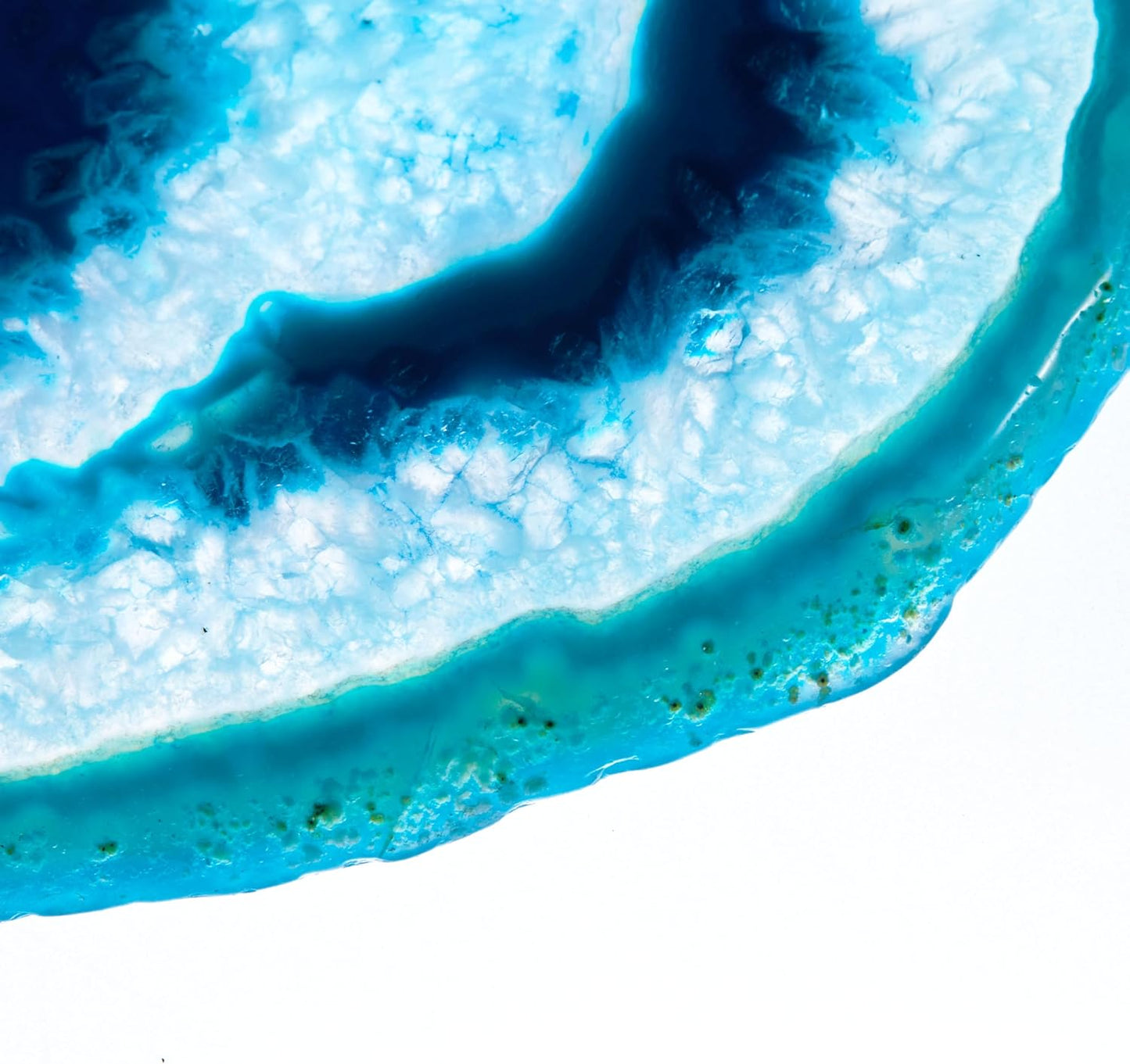 Luxury Lane Large Natural Brazilian Agate Slice Geode Rock Stone Drink Coaster with Wood Holder 4.7-5.5 inch Centerpiece Table Decoration, Ocean Blue