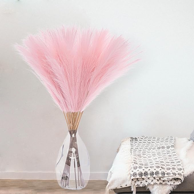 38" Faux Pampas Grass - 10 Stem Tall Pink Decor Artificial Fluffy Pampas Grass for Boho Home Wedding & Mothers Day