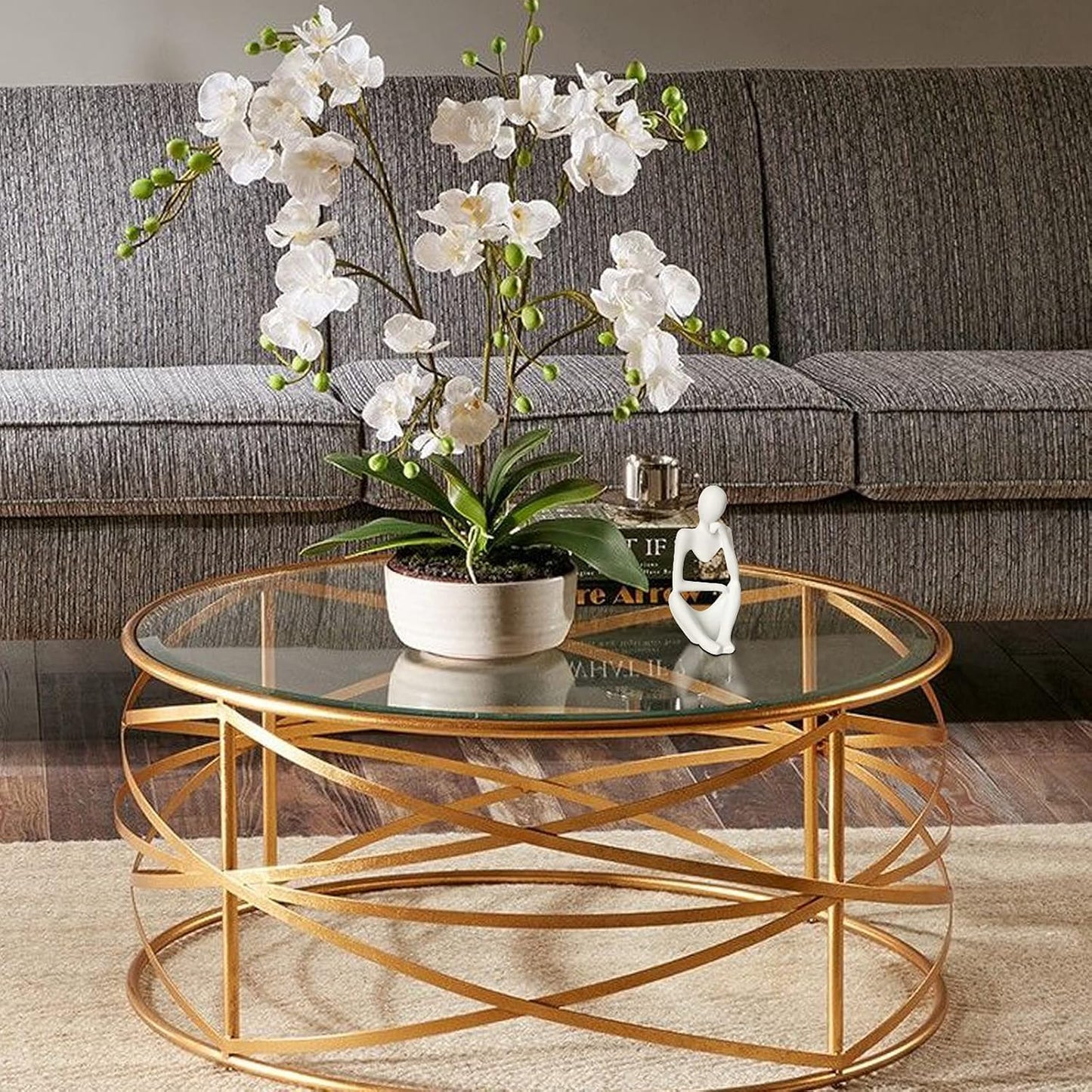 Creative Resin Thinker Minimal Abstract Art Sculpture Statue Figurines Home Office Bookshelf Desktop Decor (White, Right, Small)