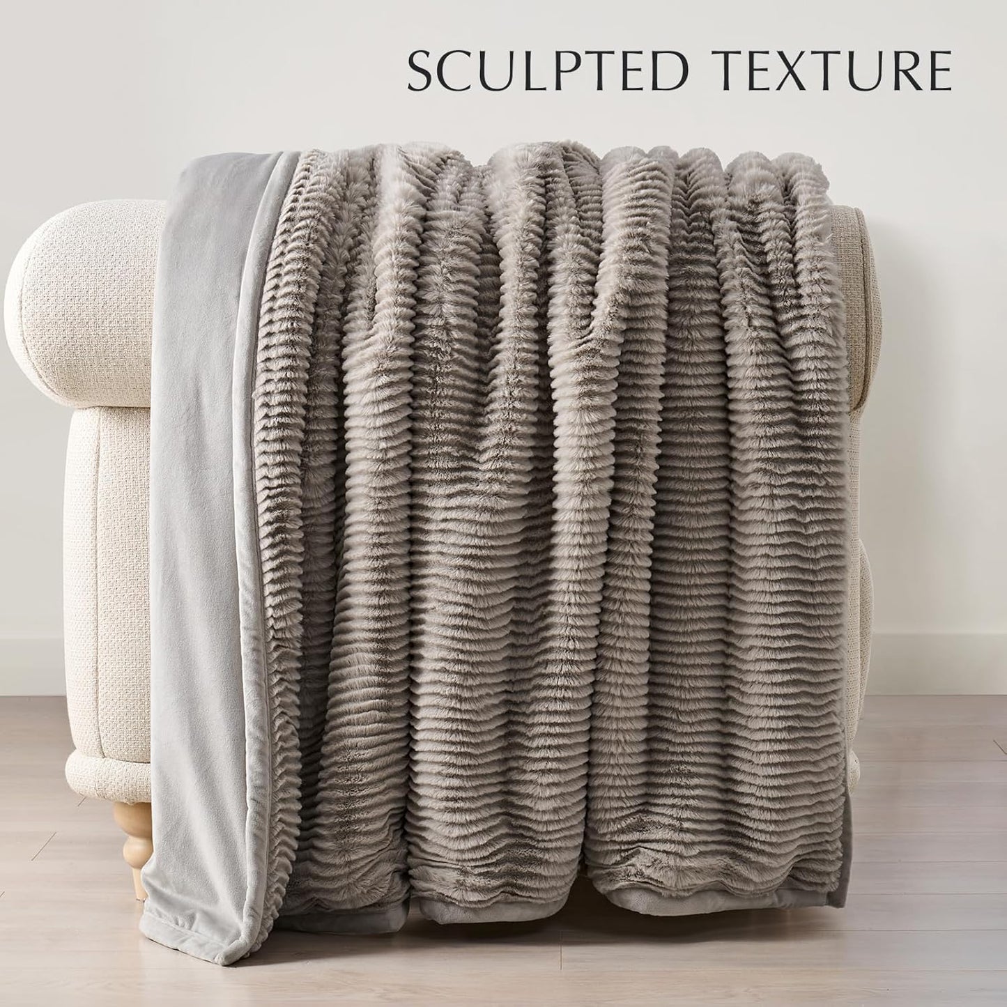 EVERGRACEHOME Ultra Soft Faux Fur Throw Blanket for Couch, Luxury Sculpted Texture Faux Rabbit Fur Blanket for Bed, Fluffy Thick Plush Warm Fuzzy Throw, 920GSM (Taupe, 60''x80'')