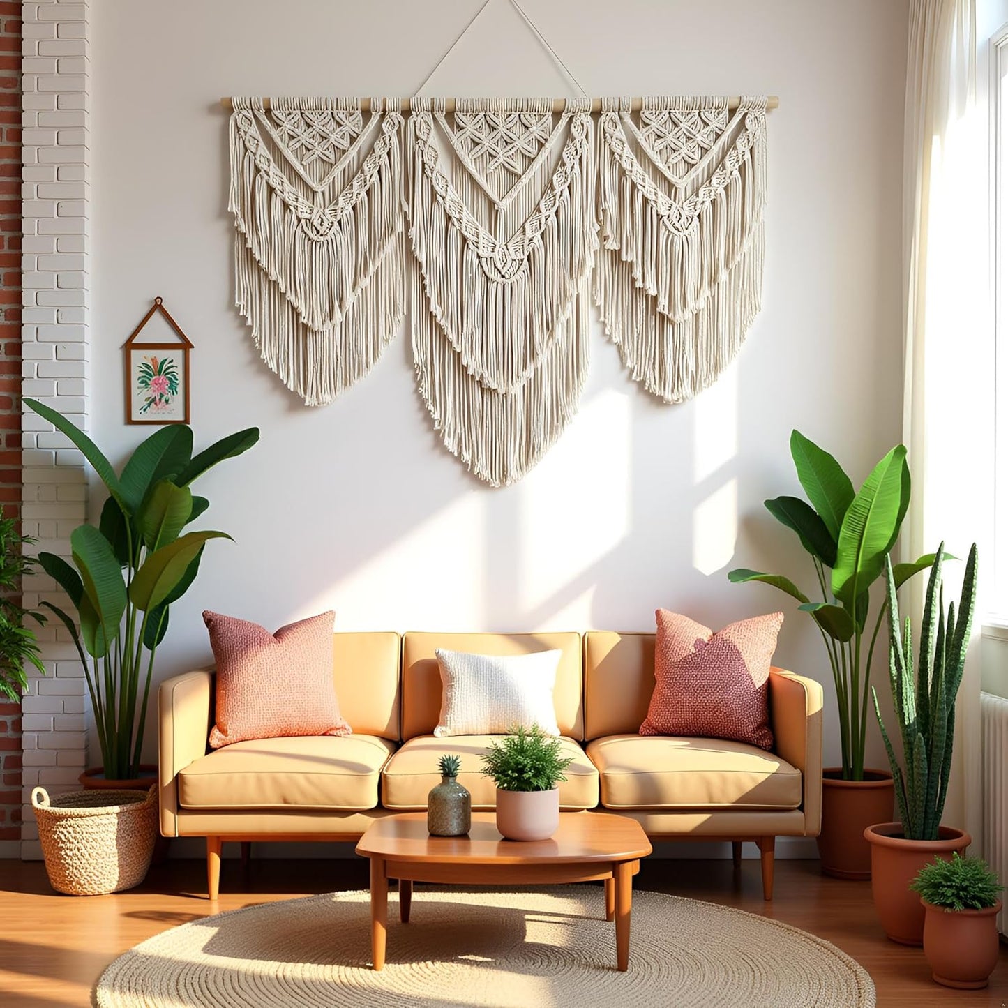 large macrame wall hanging - Boho Tapestry Macrame Wall Decor Art- Chic Bohemian Handmade Woven Tapestry Home Decoration for Bedroom Living Room Apartment Wedding Party - 43"x32" (Double-layer)