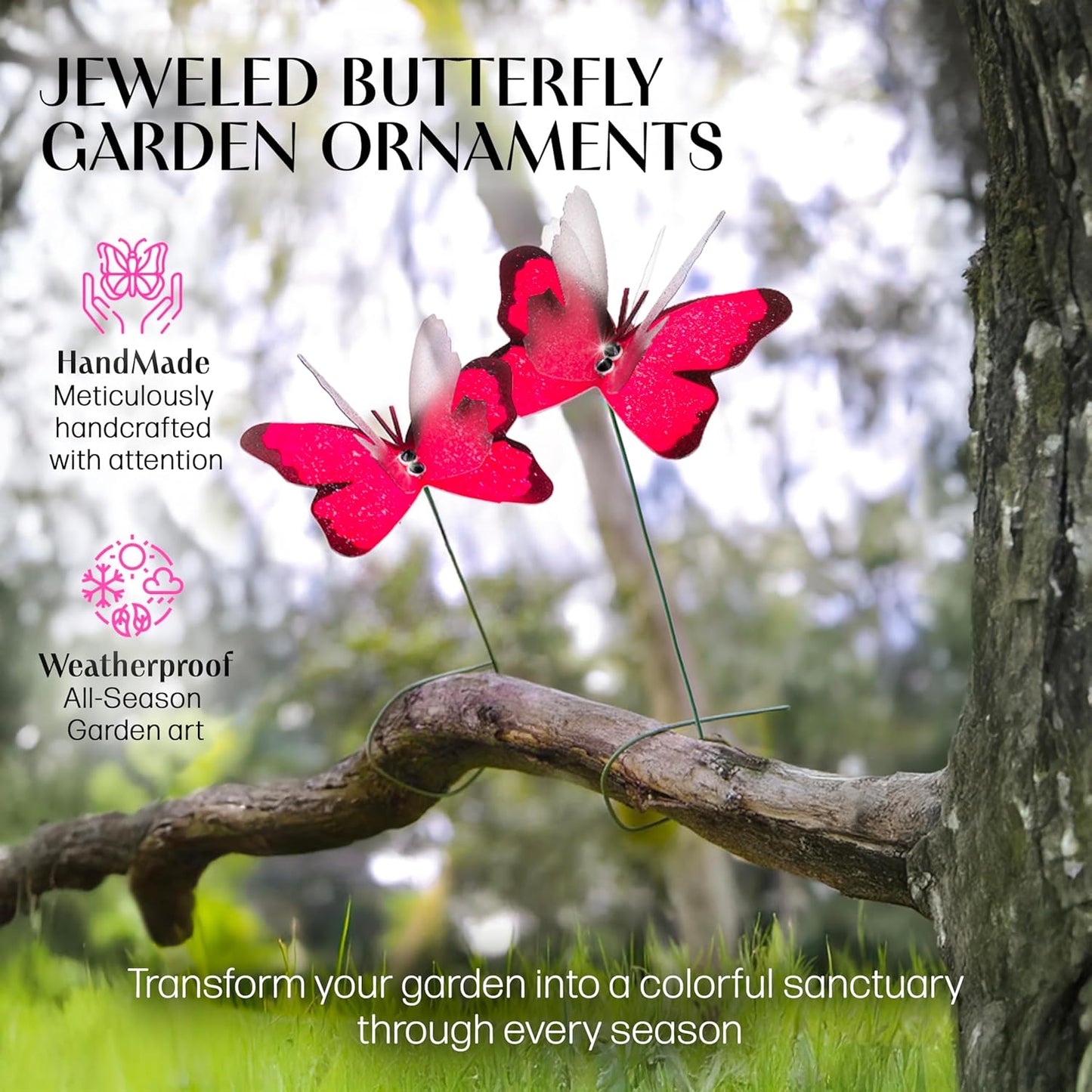 Handmade Butterfly Garden Stakes – Set of 7 Glowing Pink Decorative Butterflies Idea for Garden & Nature Lovers – Outdoor & Indoor Garden Decor – Air Aquarium Handmade by Kushner