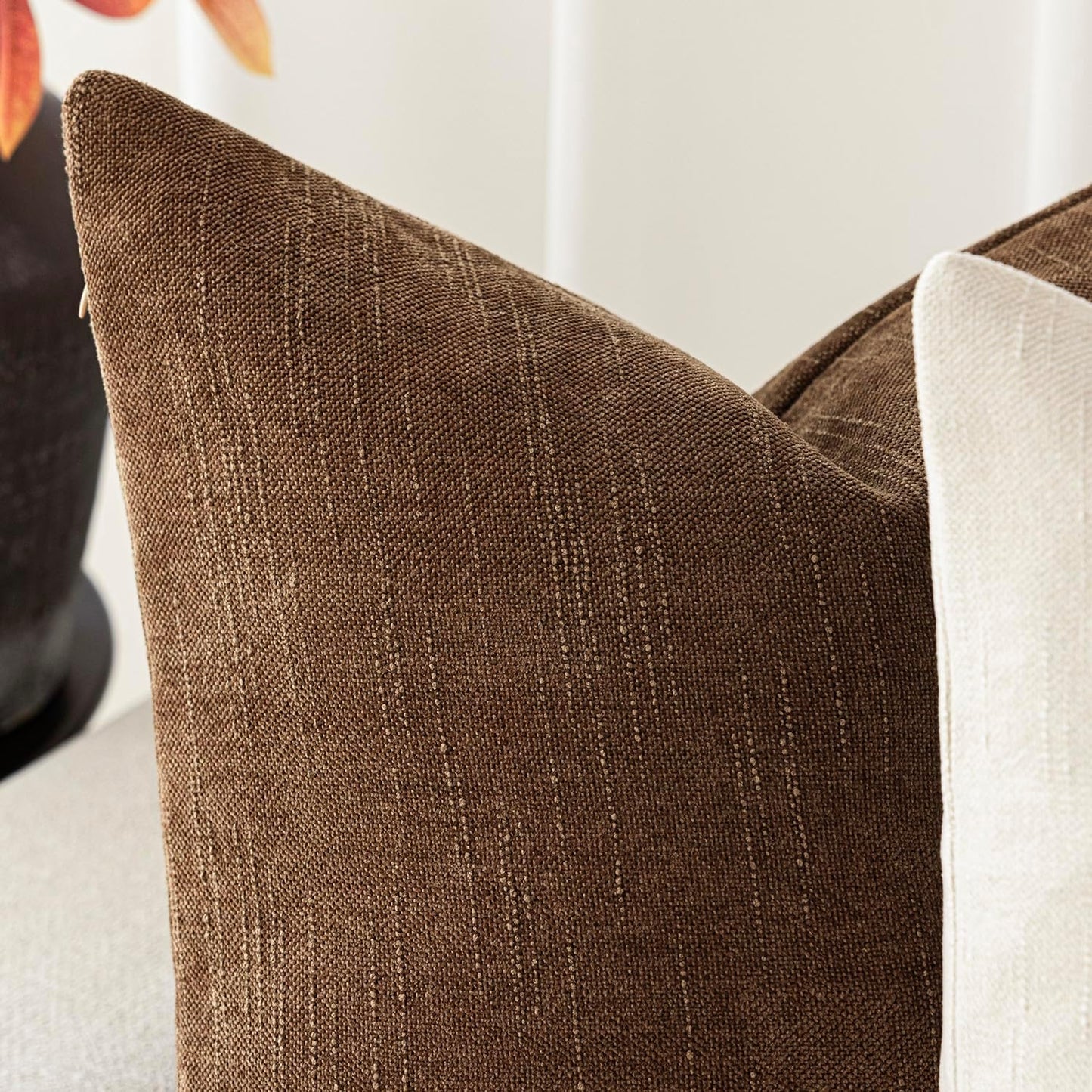 Foindtower Set of 2 Soft Textured Chenille Throw Decorative Pillow Covers Square Accent Solid Cushion Cover Cozy Neutral Farmhouse Pillow Case for Couch Sofa Bedroom Living Room 20x20 Inch,Dark Bronze