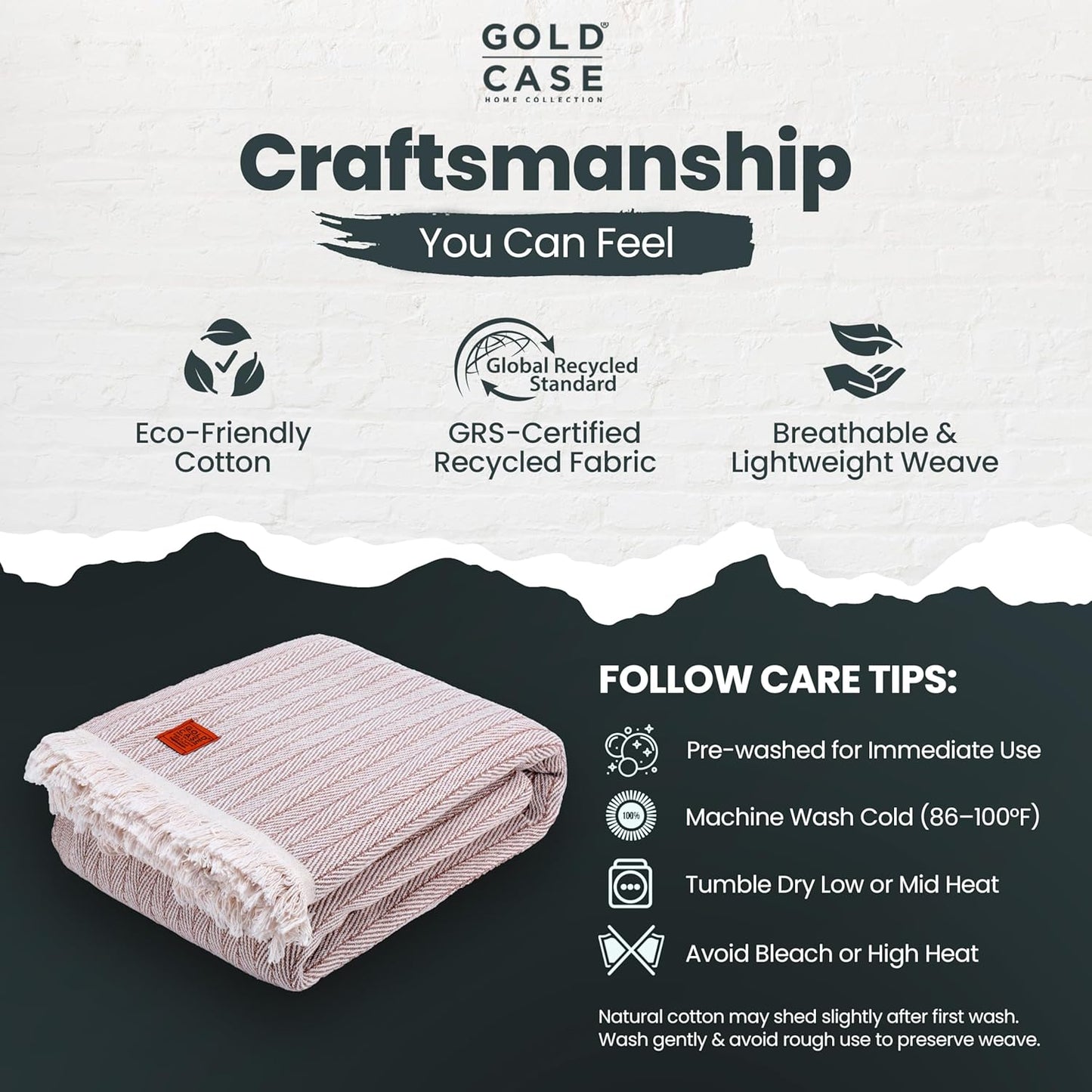 Gold Case Throw Blanket for Bed - 100% Recycled Turkish Cotton Blanket - Vintage Lightweight Soft Throw Blankets for Bed & Living Room - Twin Size Cozy Blankets - 71x90 - Beige