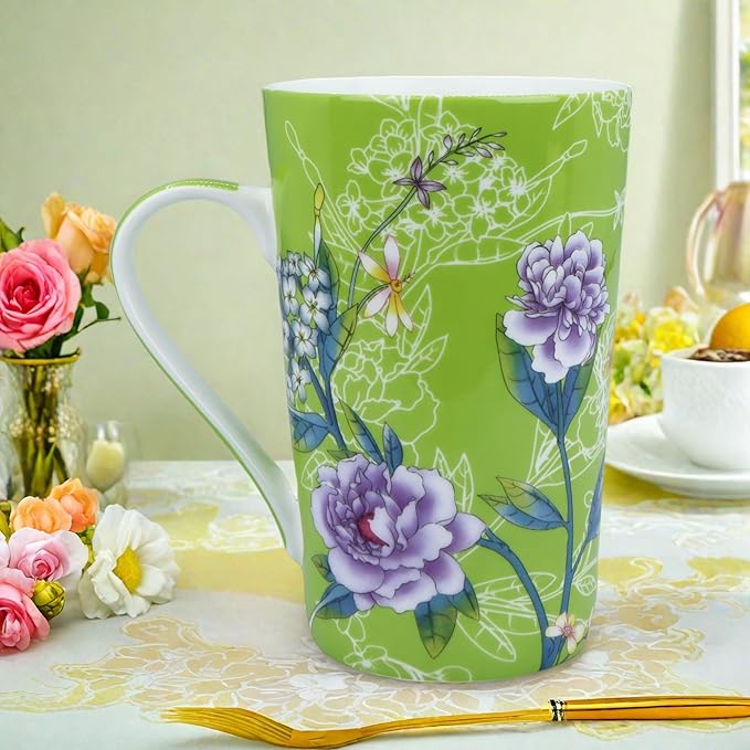 13oz Floral Coffee Mugs for Women Bone China Coffee Mug Cute Mugs Christmas Birthday Gifts for Mom Friends
