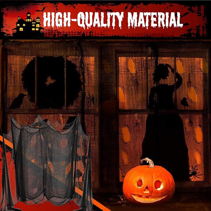 (48 x 240 in.) Halloween Creepy Cloth, DealKits Spooky Giant Cheese Cloth Tapestry for Halloween Party Supplies Decorations Outdoor Yard Home Wall Decor, Black