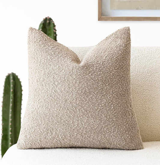 Foindtower Textured Boucle Throw Pillow Covers Accent Solid Pillow Cases Cozy Soft Decorative Couch Cushion Case for Chair Sofa Bedroom Living Room Home Decor, 20 x 20 Inch,Beige Oatmeal