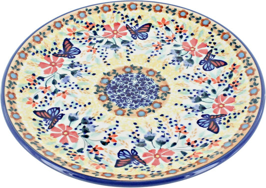 Blue Rose Polish Pottery - Yellow Blue Butterfly Dessert Plate - 7" Diameter - Beautiful Plate for Cake, Appetizers, or Snacks