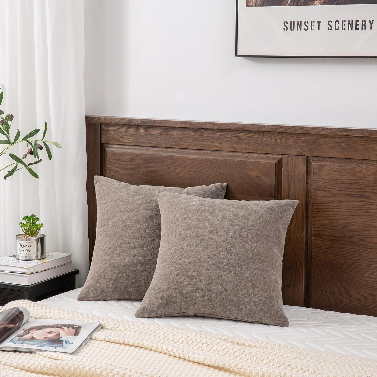 GAWAMAY Decorative Chenille Throw Pillow Covers 26x26 Inch Pack of 2, Soft Square Couch Pillow Cover for Sofa Cushion Living Room Bedroom Oversized Pillowcases Taupe Grey 66x66cm (ONLY Covers)