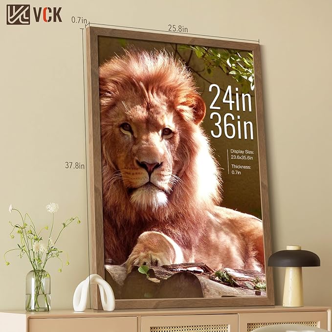 VCK 24x36 Poster Frame Brown Walnut - 3 Pack, Exclusive Natural Wood Grain Solid Wood Picture Frame, Wall Hanging