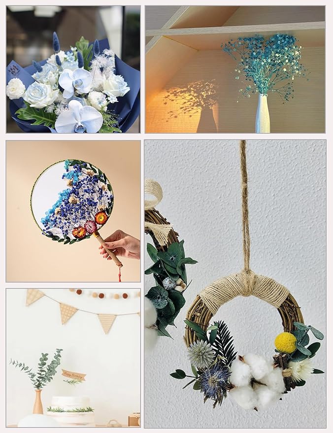 xin's convey Dried Flower with Stem for Vases, Dried Floral Bouquet, Mini Dried Flower Arrangements. (Blue)