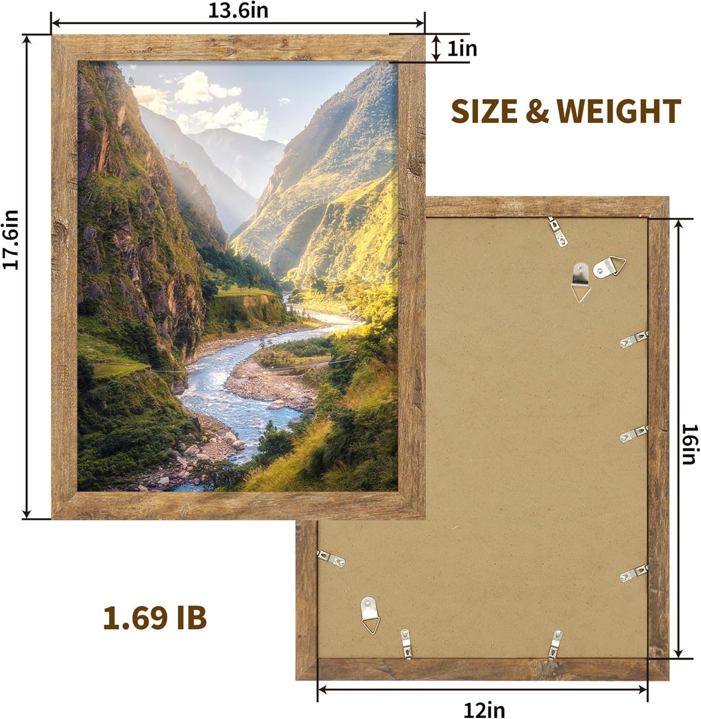 iRahmen 12x16 Picture Frame Set of 2 with Plexiglass, Rustic Brown Wood Poster Frames 12 x 16 for Photo Wall Gallery Mounting Horizontal and Vertical