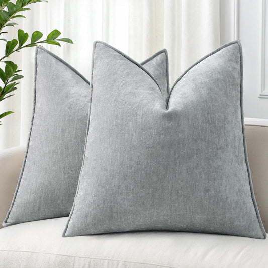 decorUhome Couch Throw Pillow Covers 16x16 Set of 2, Decorative Soft Euro Neutral Chenille Pillow Covers with Elegant Design for Sofa Bed Living Room Home Decor, Ultimate Gray