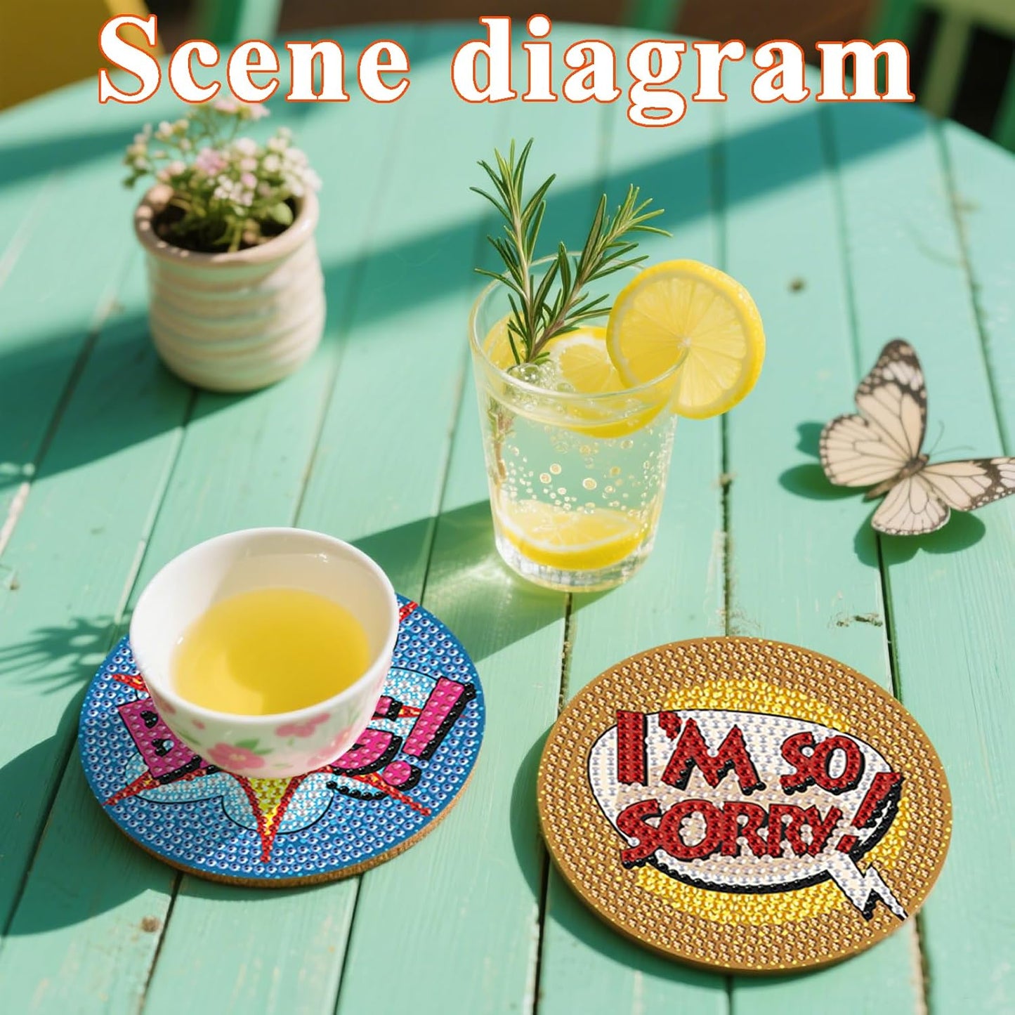 DOTSOPS Small Diamond Art Coaster with Holder 5D Diamond Painting Kits for Adults Round Full Drill Beginners Gem Dots Craft Arts DIY Supplies Party Home Decor 6Pack