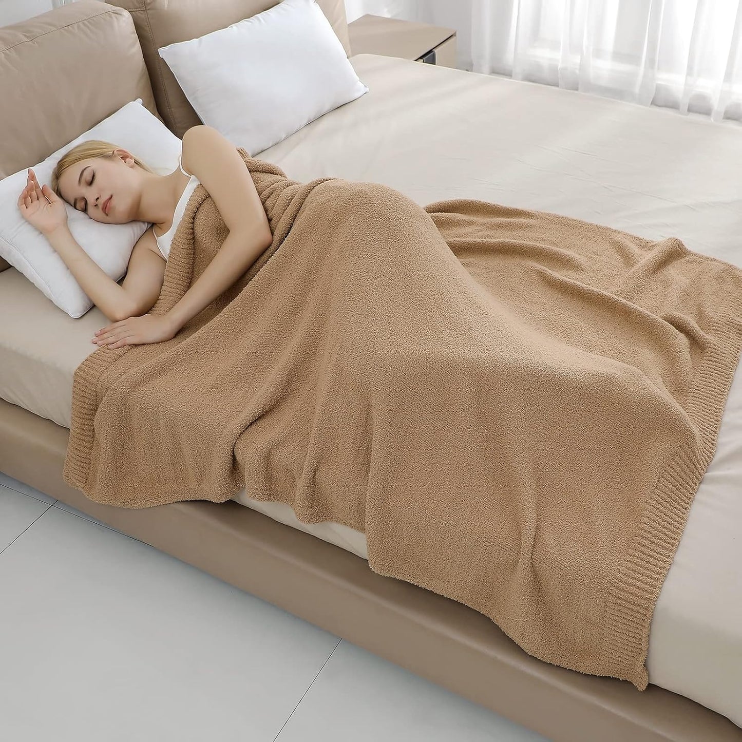 bearberry Super Soft Fluffy Throw Blanket Lightweight Cozy Warm Throw Blankets for Couch Bed Sofa All Season (Camel, 50”x60”)