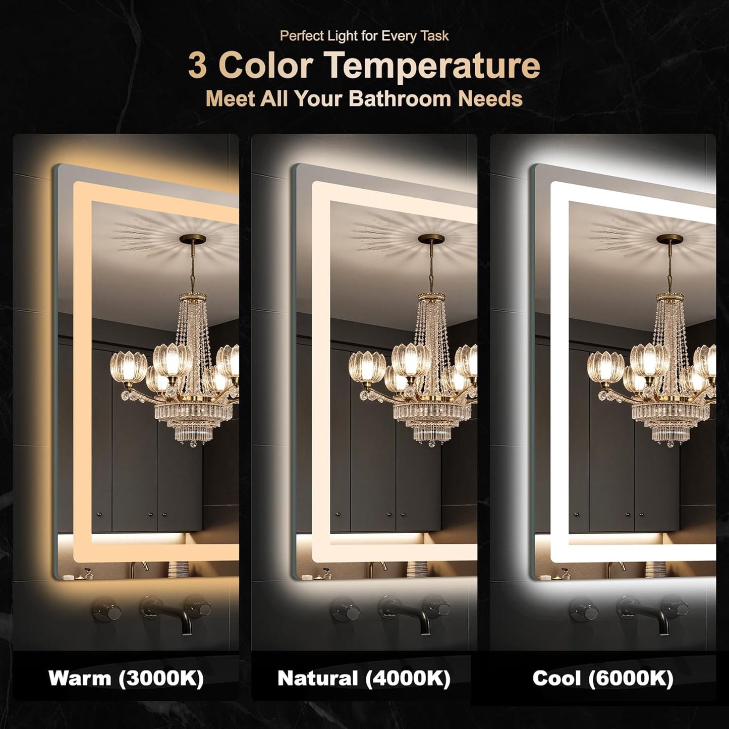 Delma LED Bathroom Mirror with Lights, 30x55 Vanity Mirror for Bathroom Wall, Anti-Fog, Dimmable, Front Lit & Backlit, Memory Function, Shatterproof Tempered Glass, 3 Color Modes(Horizontal/Vertical)