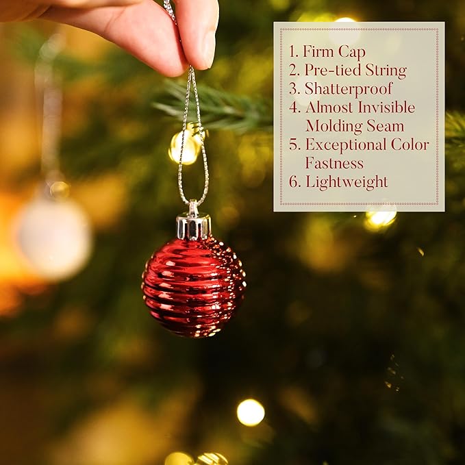 Valery Madelyn 1.57 Inches Small Christmas Tree Decorations Ornament Set for Fall Halloween, 24ct Red and White Shatterproof Hanging Ball Ornaments Holiday Party Decor