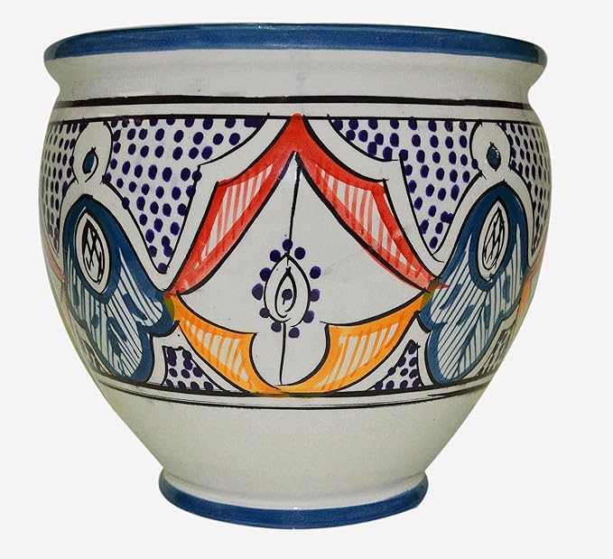 Treasures Of Morocco Flower Pot Moroccan Spanish Garden Drain Hole Ceramic Planter Handmade