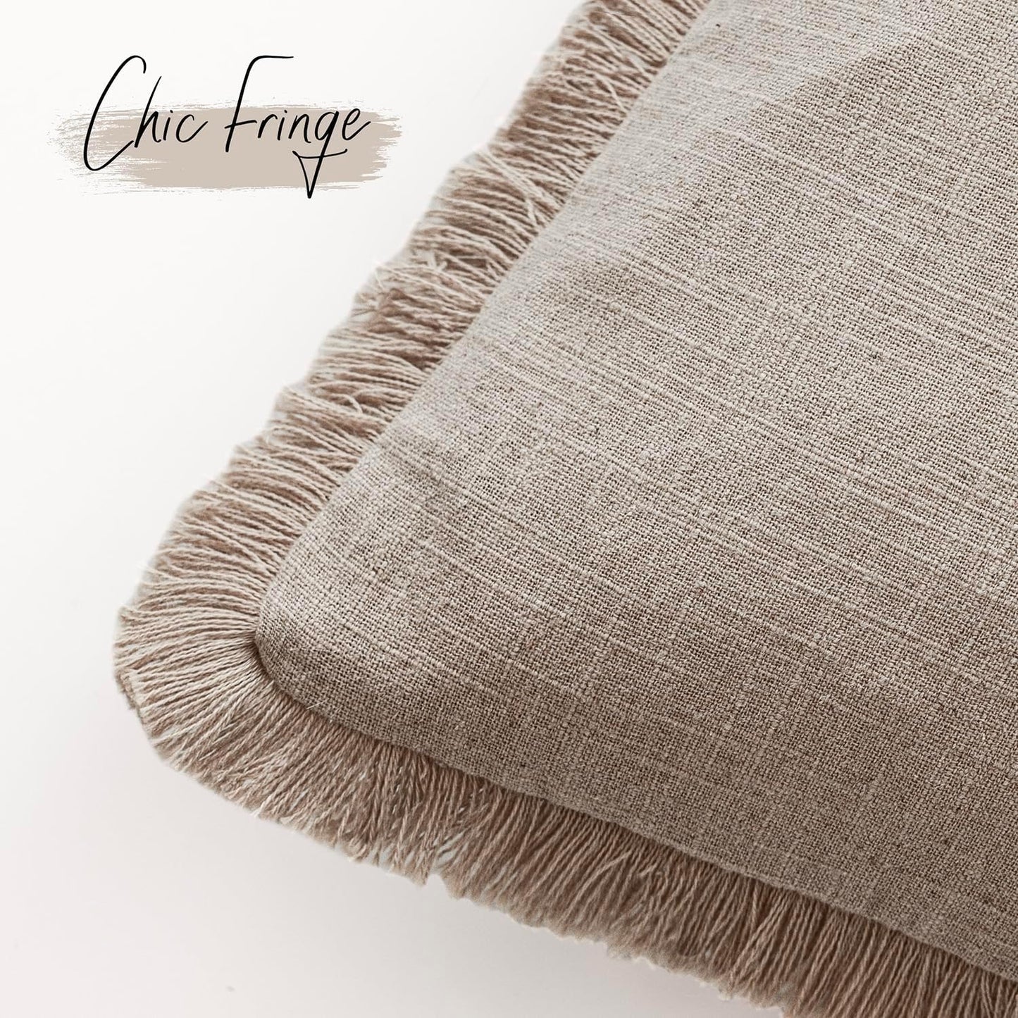 Foindtower Decorative Linen Fringe Throw Pillow Covers Boho Farmhouse Cushion Cover with Tassels Soft Accent Pillowcase for Chair Sofa Bed Living Room Home Decor, 18×18 Inch,1PC,Natural Linen
